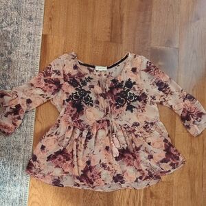 Taylor & Sage Floral Top with Black Accents